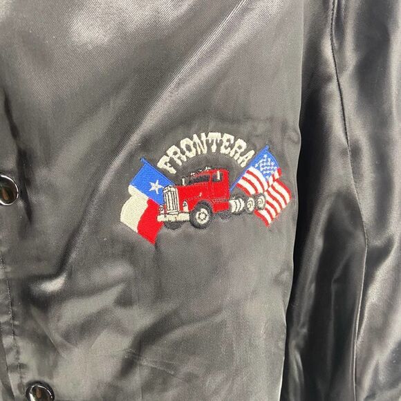 Vintage black full button jacket embroidered tractor trailer tx us flag mens XL - Picture 5 of 6